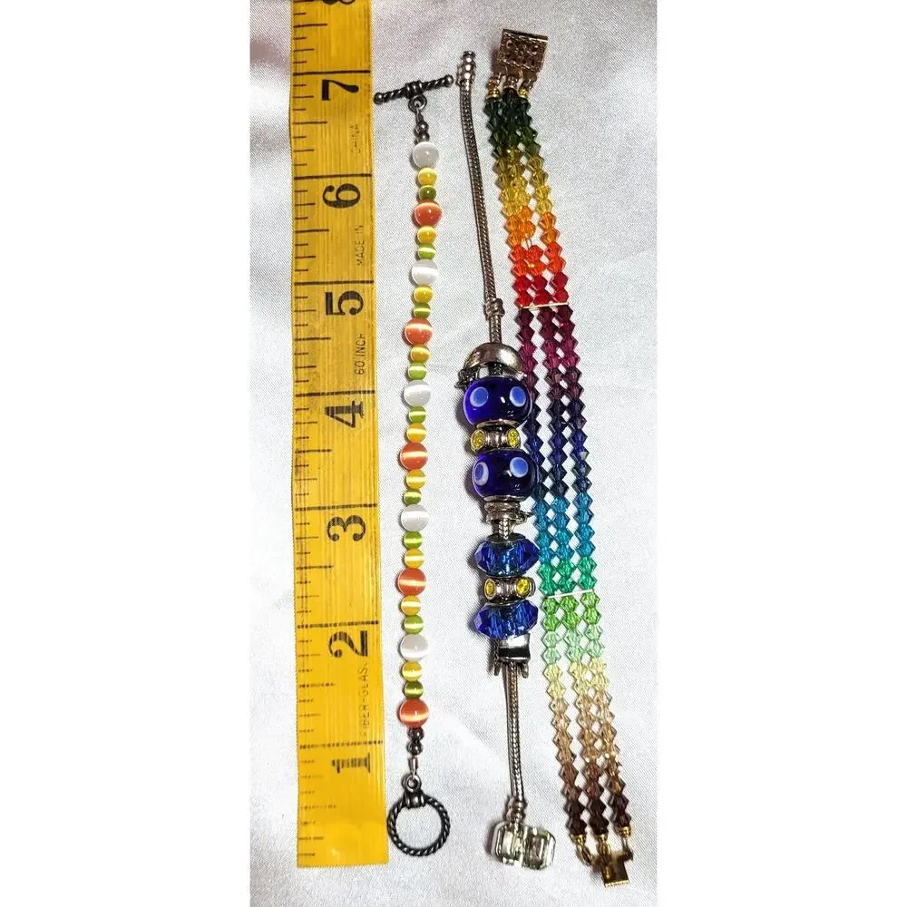Vtg Rainbow Glass Crystal Bracelet Lot Multicolored Stacking Small-Medium Wrist